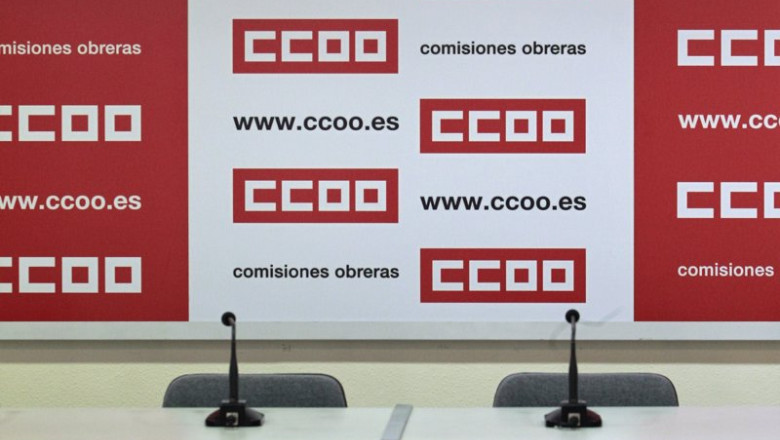 Archivo - Sede de CCOO, Sala de rueda de prensa de Comisiones Obreras, logo de CCOO | EUROPA PRESS - Archivo ep archivo sede de ccoo sala de rueda de prensa de comisiones obreras logo de ccoo