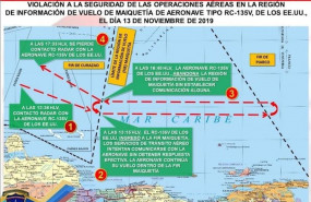 ep imagen del recorrido del avion estadounidense captado por los radares de la fuerza armada