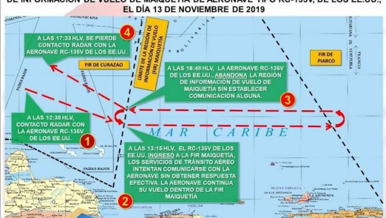 ep imagen del recorrido del avion estadounidense captado por los radares de la fuerza armada