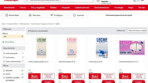ep oferta de leche en la web de alcampo