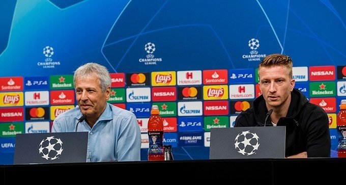ep el entrenador lucien favre y el jugador marco reus del borussia dortmund en rueda de prensa