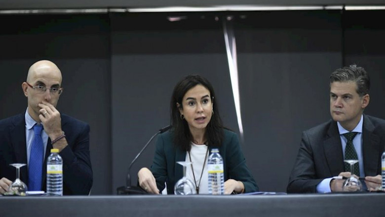 La presidenta de Adif, Isabel Pardo, acompañada del Secretario General de Adif, Guillermo Martínez (2d), y otros órganos de Gobierno de la entidad, | Óscar Cañas - Europa Press ep la presidenta de adif isabel pardo acompanada del secretario general de adif guillermo martinez