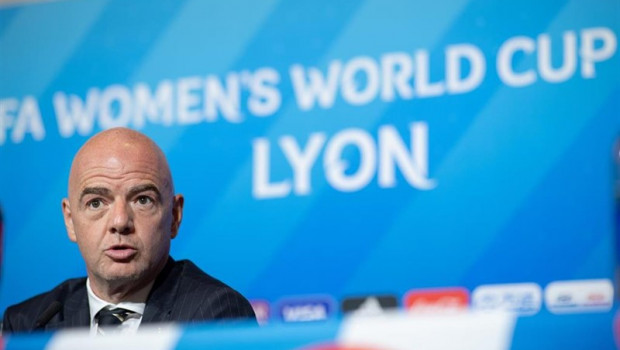 05 July 2019, France, Lyon: FIFA President Gianni Infantino speaks during a press conference ahead of Sunday`s FIFA Women`s World Cup final soccer match between USA and Netherlands. Photo: Sebastian Gollnow/dpa | Sebastian Gollnow/dpa ep 05 july 2019 france lyon fifa president gianni infantino speaks duringpress conference ahead of sundays fifa womens world cup final soccer match betweenand netherlands photo sebastian gollnowdpa
