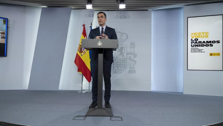 El presidente del Gobierno, Pedro Sánchez, compareciendo en el Palacio de la Moncloa. | Moncloa ep el presidente del gobierno pedro sanchez compareciendo en el palacio de la moncloa