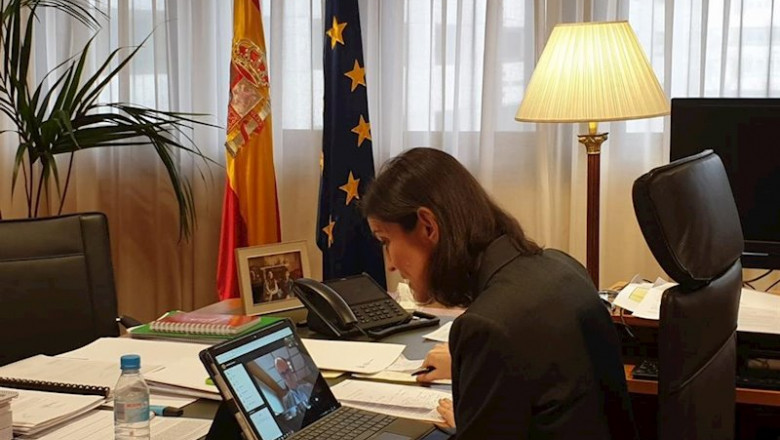 La ministra de Industria, Comercio y Turismo, Reyes Maroto, en una reunión telemática durante la crisis del coronavirus | MINISTERIO DE INDUSTRIA ep la ministra de industria comercio y turismo reyes maroto en una reunion telematica durante la