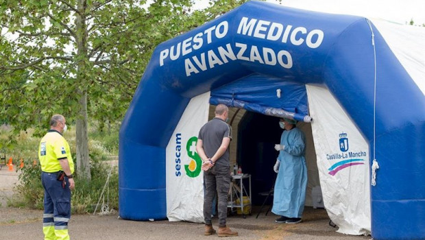 ep puesto medico avanzado instalado en la peraleda en toledo para hacer pcr