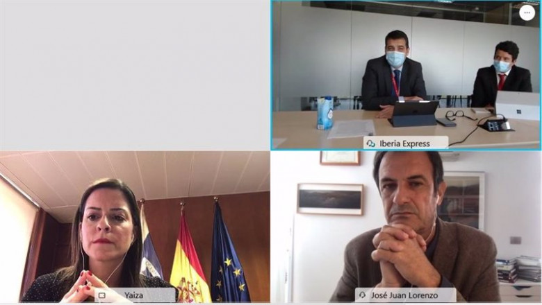 Yaiza Castilla mantiene un encuentro virtual con el consejero delegado de Iberia Express, Carlos Gómez, y el director comercial de la aerolínea, Evandro Vianna | GOBIERNO DE CANARIAS ep yaiza castilla mantiene un encuentro virtual con el consejero delegado de iberia express carlos
