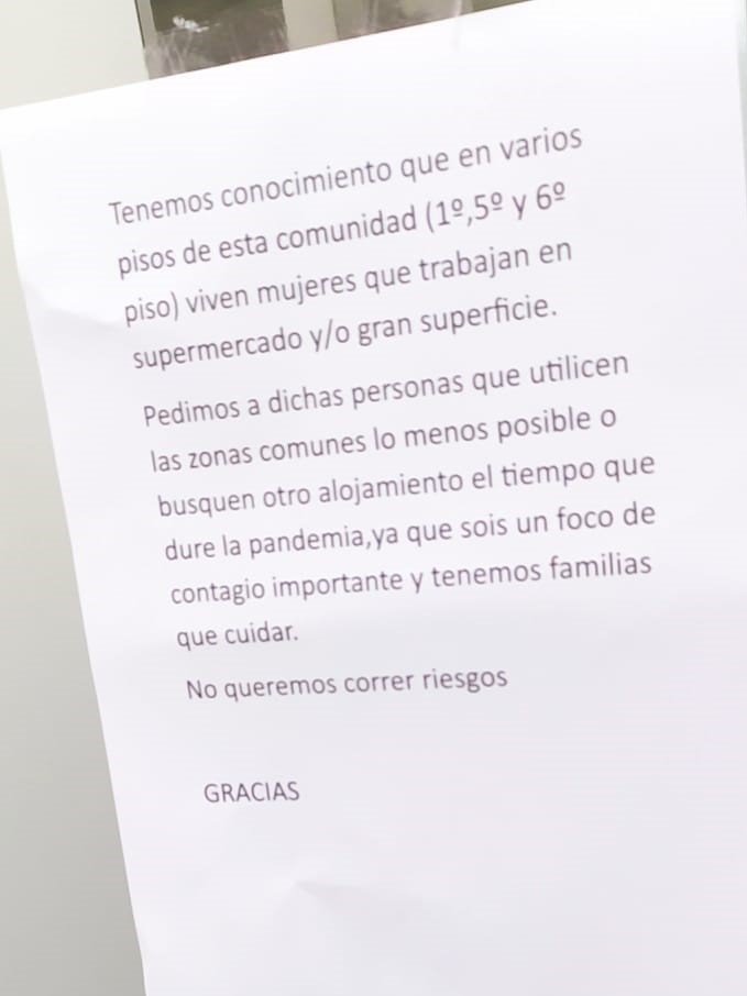 ep carta anonima instando a trabajadores de supermercados a no residir en sus viviendas