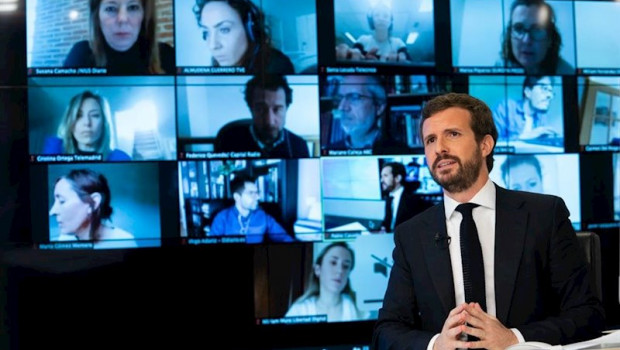 ep el lider del pp pablo casado comparece en rueda de prensa a traves de la plataforma zoom en