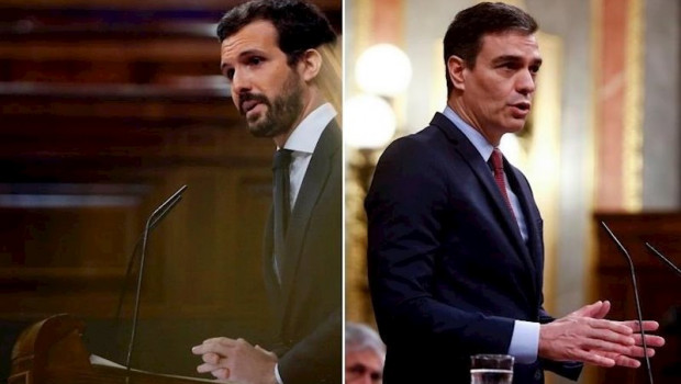 ep el lider del pp pablo casado y el presidente del gobierno pedro sanchez en una sesion