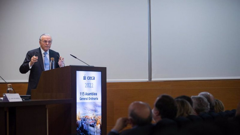 El presidente de CECA, Isidro Fainé, durante la 115ª Asamblea General de la asociación, celebrada en Madrid a 29 de marzo de 2022. | CECA ep el presidente de ceca isidro faine durante la 115 asamblea general de la asociacion celebrada en