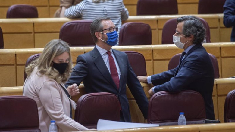 Archivo - El portavoz del PP en el Senado, Javier Maroto (c), y otros senadores del PP, durante una sesión de control al Gobierno en el Senado, a 25 de mayo de 2021, en Madrid (España). En este pleno, el Gobierno se enfrenta, entre otras, a preguntas rela | EUROPA PRESS/A.Ortega.POOL - Europa Press ep archivo el portavoz del pp en el senado javier maroto c y otros senadores del pp durante una