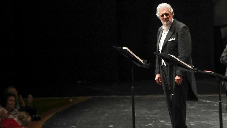 25 August 2019, Austria, Salzburg: Spanish opera singer Placido Domingo practices during the performance of "Luisa Miller" at the Salzburg Music Festival. Photo: Franz Neumayr/APA/dpa | Franz Neumayr/APA/dpa ep 25 august 2019 austria salzburg spanish opera singer placido domingo practices during the 20190827175510