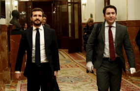 ep el presidente del pp pablo casado y el secretario general teodoro garcia egea abandonan el