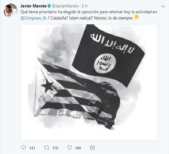 Tuit de Maroto con la bandera de DAESH y la estelada | TWITTER ep tuitmarotola banderadaeshla estelada