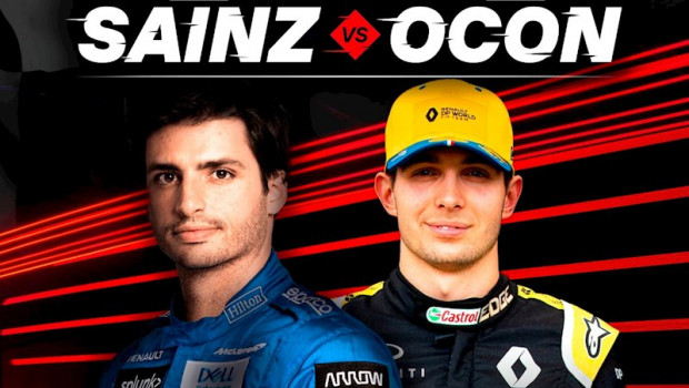 ep cartel promocional del gp marca de gran turismo sport con carlos sainz y esteban ocon