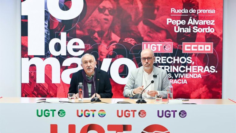 ep el secretario general de ccoo unai sordo d y el secretario general de ugt pepe alvarez i durante