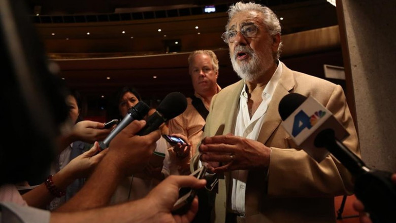 September 16, 2013 - Los Angeles, California, United States: Placido Domingo talks to members of the press in the Dorothy Chandler Pavilion during a media event for "Carmen" by the LA Opera, and conducted by Domingo. On August 13, 2019 it was reported tha | Katie Falkenberg ep september 16 2013 - los angeles california united states placido domingo talks to members of the press in the dorothy chandler pavilion duringmedia event for carmen by theopera and conducted by domingo on august 13 2019 it was reported tha